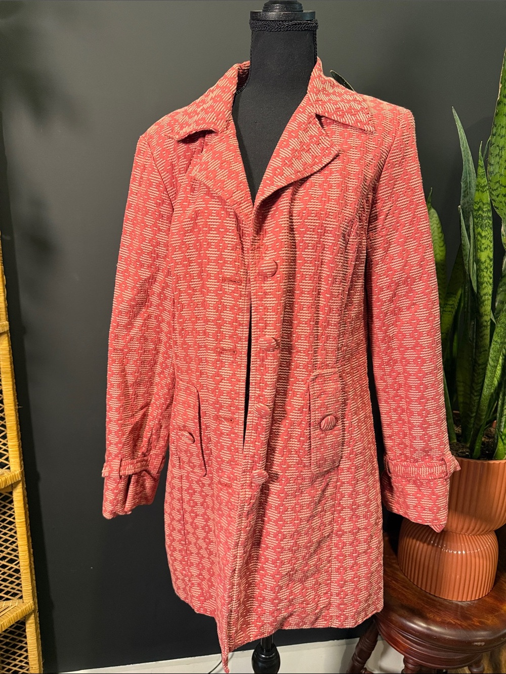 Merona Coral-Red Textured Trench Coat